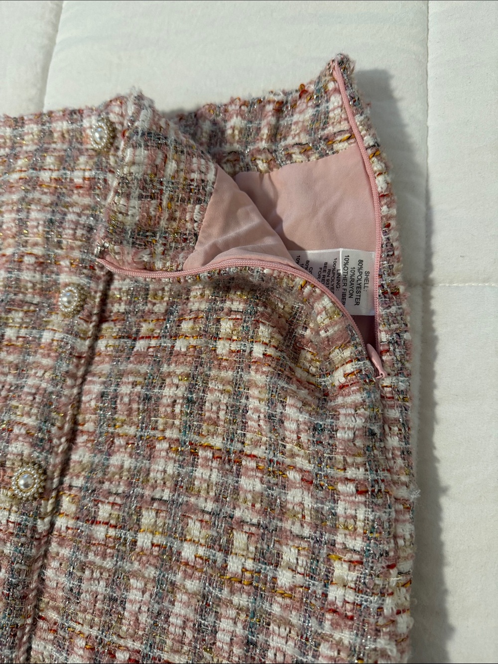 NWOT House of Harlow 1960 Pink Tweed Skirt Pearl Rhinestone Buttons Size M - Picture 5 of 8